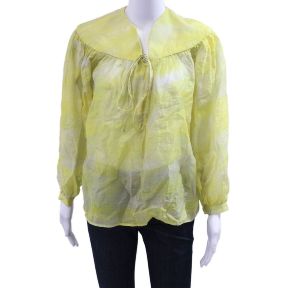 KAOA Women Tunic Blouse Yellow Long Sleeve Drawstring Peasant Size XS